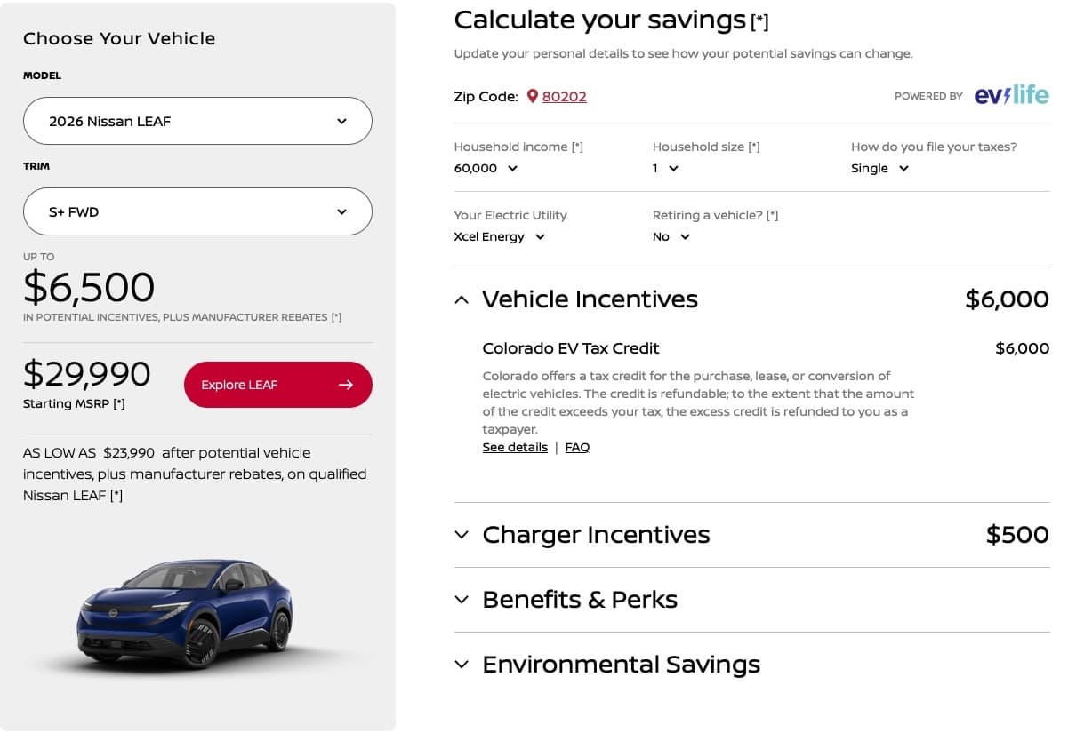 Nissan EV incentive calculator